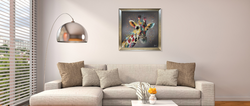 CC1169LA Multi Giraffe on Grey Liquid Art (room set) Wide web